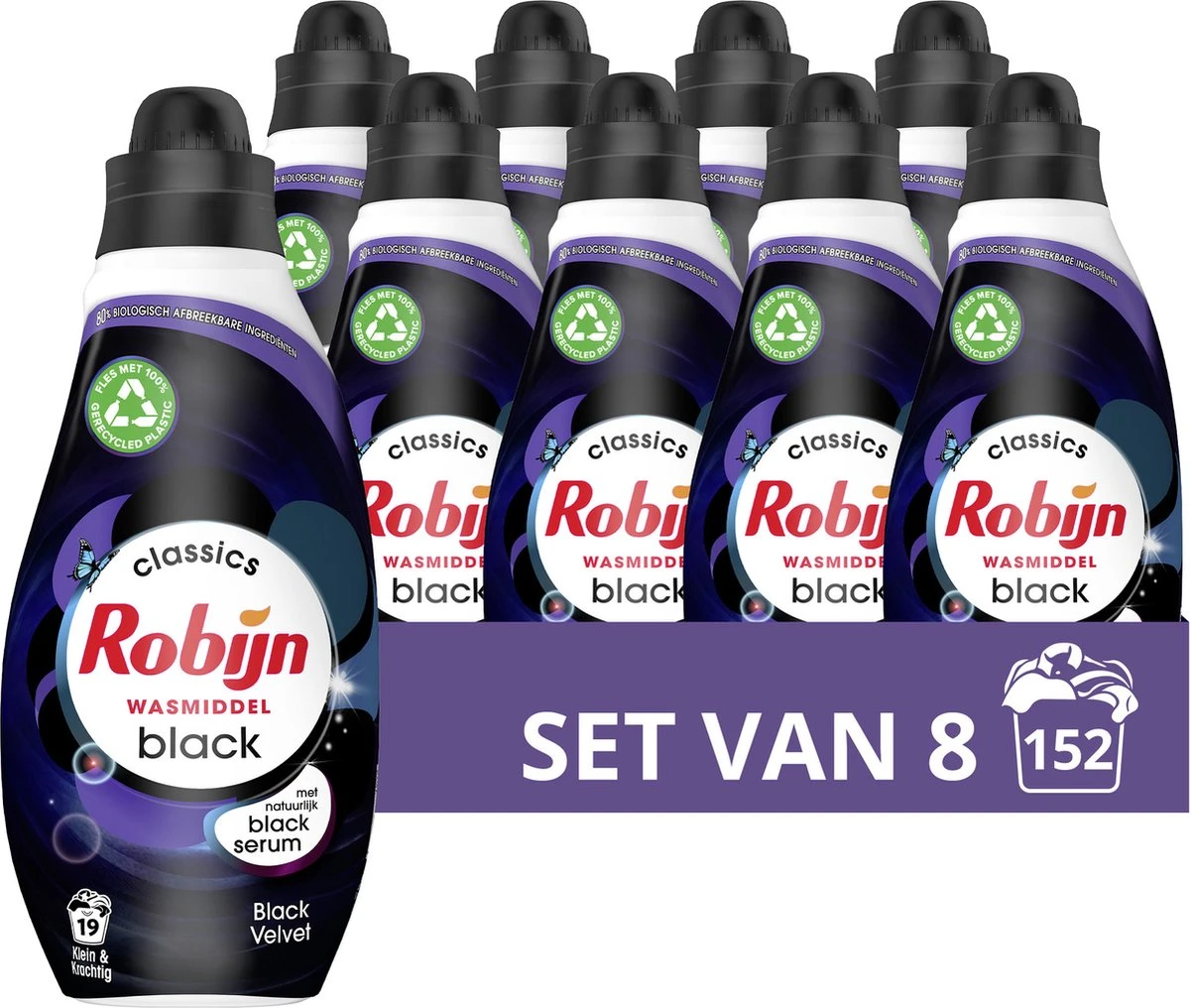 Robijn Klein & Krachtig Classics Black Velvet Vloeibaar Wasmiddel - 8 X 19 Wasbeurten - Voordeelverpakking 3 Robijn Klein & Krachtig Classics Black Velvet Vloeibaar Wasmiddel - 8 X 19 Wasbeurten - Voordeelverpakking