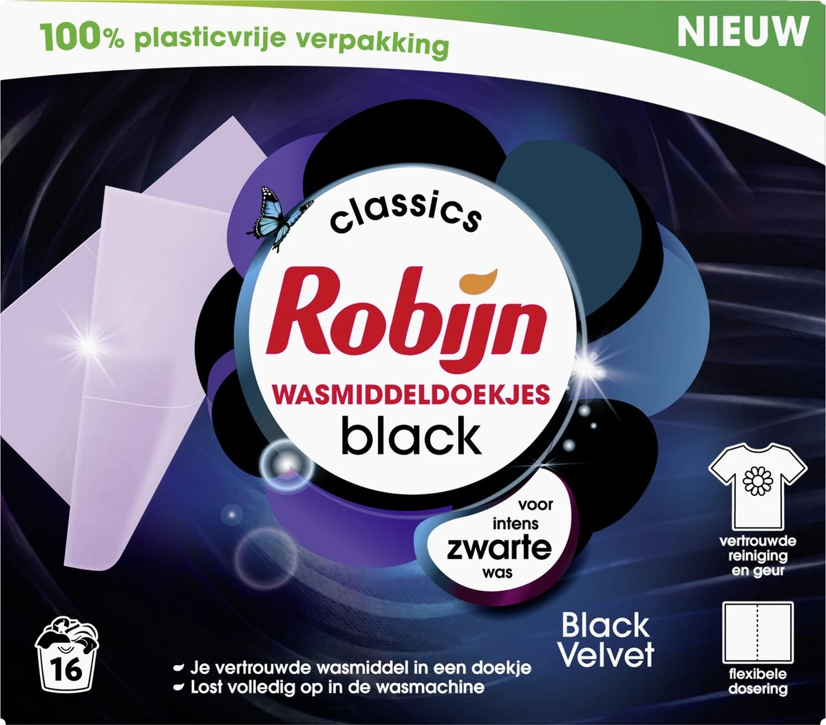 Robijn Classics Black Velvet Wasmiddeldoekjes 16 Wasstrips 4 Robijn Classics Black Velvet Wasmiddeldoekjes 16 Wasstrips - Afbeelding 2