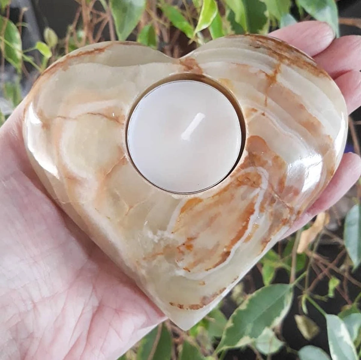 Aragoniet (Onyxmarmer) Theelichthouder Hart 4 Aragoniet (Onyxmarmer) Theelichthouder Hart - Afbeelding 3