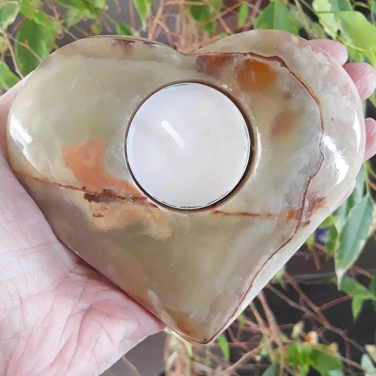 Aragoniet (Onyxmarmer) Theelichthouder Hart 7 Aragoniet (Onyxmarmer) Theelichthouder Hart - Afbeelding 6