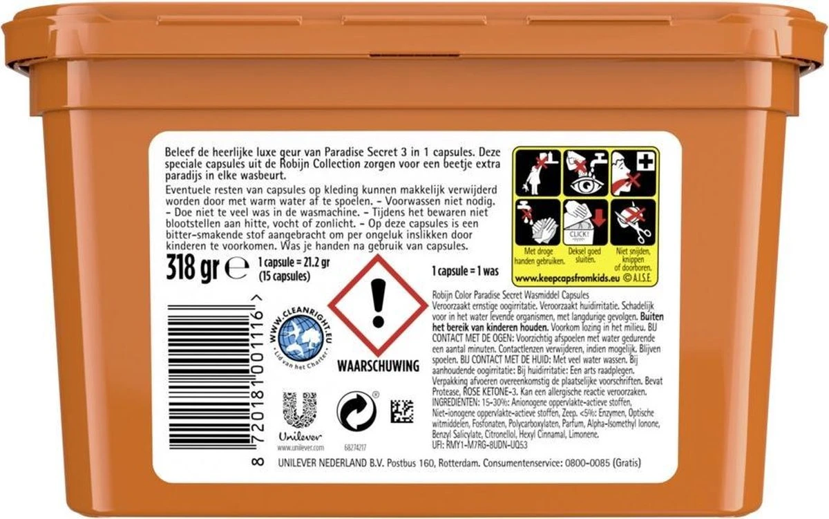 Robijn Paradise Secret 3 In 1 Wascapsules - 4 X 15 Wasbeurten - Voordeelverpakking 5 Robijn Paradise Secret 3 In 1 Wascapsules - 4 X 15 Wasbeurten - Voordeelverpakking - Afbeelding 3
