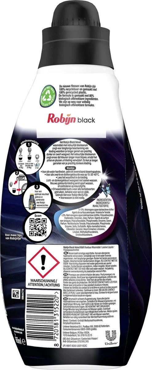 Robijn Klein & Krachtig Classics Black Velvet Vloeibaar Wasmiddel - 8 X 19 Wasbeurten - Voordeelverpakking 5 Robijn Klein & Krachtig Classics Black Velvet Vloeibaar Wasmiddel - 8 X 19 Wasbeurten - Voordeelverpakking - Afbeelding 3