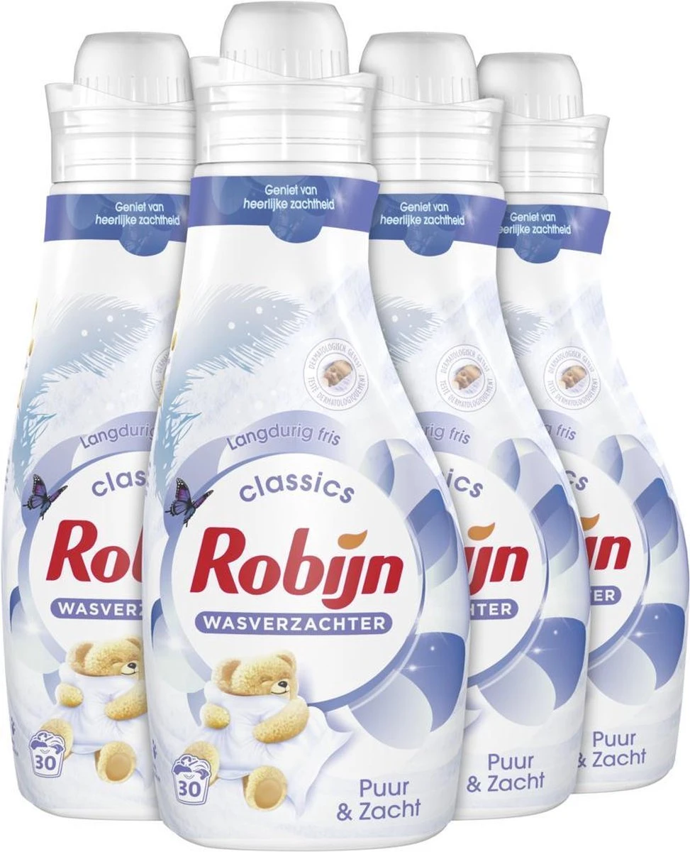 Robijn Puur & Zacht Wasverzachter - 4 X 30 Wasbeurten - Voordeelverpakking 3 Robijn Puur & Zacht Wasverzachter - 4 X 30 Wasbeurten - Voordeelverpakking